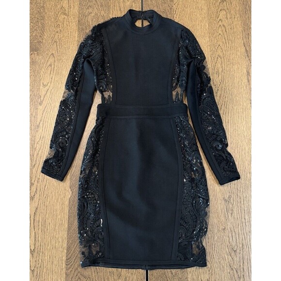House Of CB London Gizi Mini Bodycon Dress Women’s Size M Black Lace Open Back - Picture 1 of 13